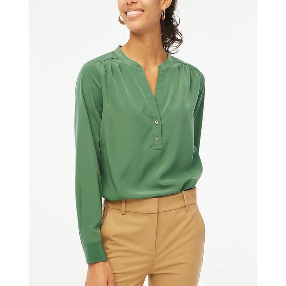 J.Crew Factory Petite Popover Placket Blouse in Gatlin Green Petite Small PS NWT - Picture 1 of 9
